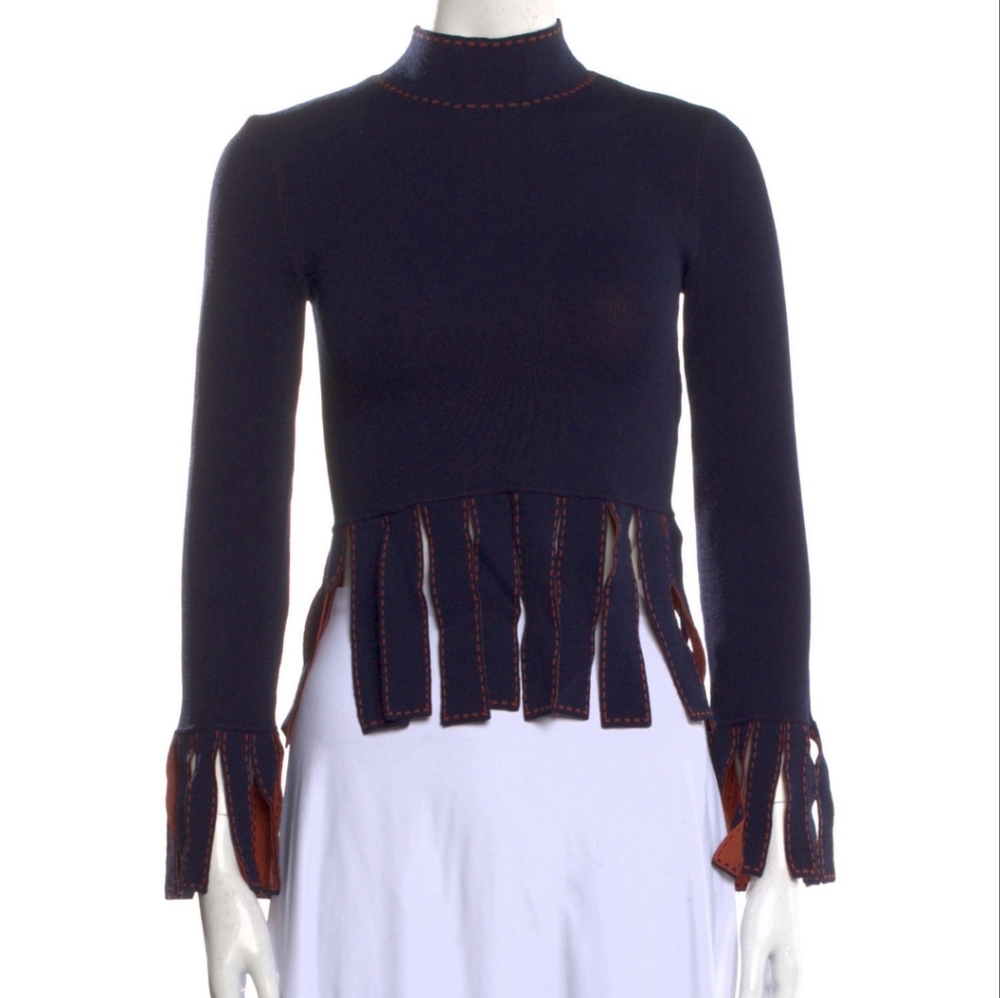 SOLD! STAUD Mika top / mock neck fringe of top - Picture 2 of 6